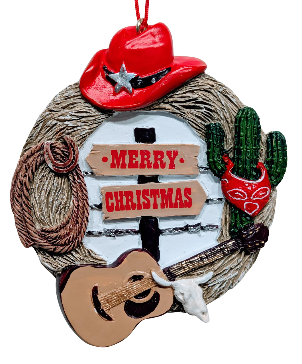 Western Sign Ornament with Cowboy Hat & Guitar