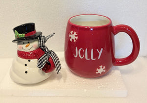 Ceramic Snowman Mug with Ceramic Snowman Lid - Jolly