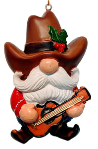 Western Cowboy Gnome Ornament Holding a Guitar