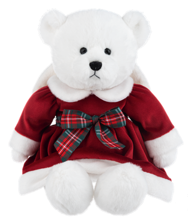 Plush Christmas Angel Bear Wearing Red Christmas Dress With Red Plaid Bow