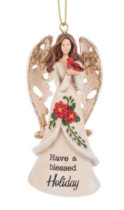 Angel Ornament Holding Red Cardinal - Have A Blessed Holiday