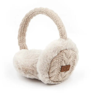 Ladies Cable Knit Faux Fur Beige Ear Muffs