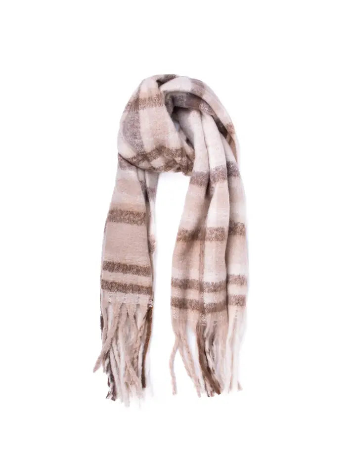 Ladies Cashmere Feel Beige Tassel Scarf