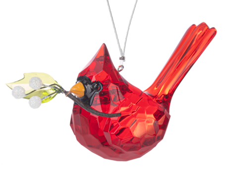 Acrylic Berry Cardinal with Twig/White Berries
