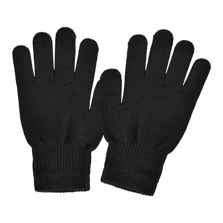 Ladies Black Solid Knit Stretch Gloves