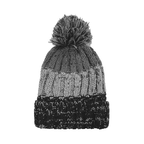 Boys Fleece Lined Chunky Knit Marbled Grey/Black Hat