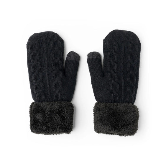 Ladies Cozy Cable Knit Black Mittens