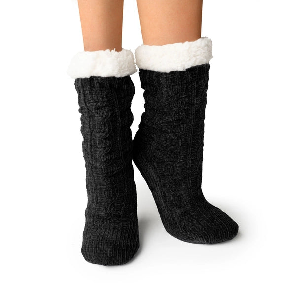 Black Soft Chenille Ladies Slipper Socks