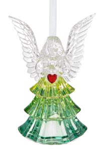 Acrylic Crystal Green Blessed Angel Ornament Holding Red Heart