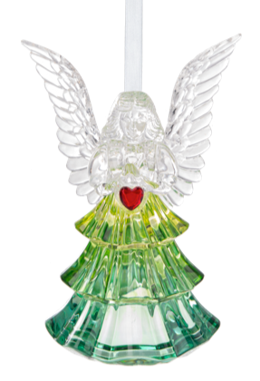 Acrylic Crystal Green Blessed Angel Ornament Holding Red Heart