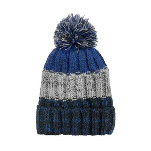 Boys Fleece Lined Chunky Knit Marbled Grey/Black/Blue Hat