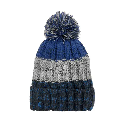 Boys Fleece Lined Chunky Knit Marbled Grey/Black/Blue Hat
