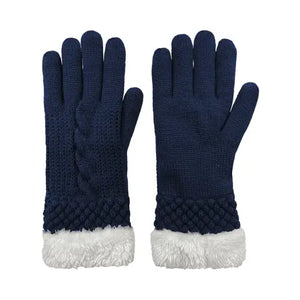 Ladies Acrylic Cable Knit Blue Gloves
