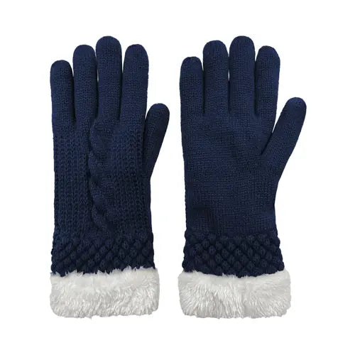 Ladies Acrylic Cable Knit Blue Gloves