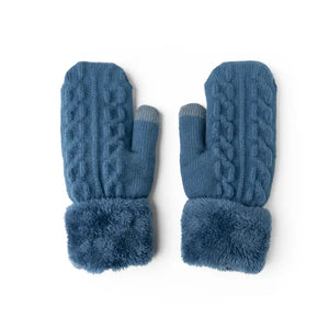 Ladies Cozy Cable Knit Blue Mittens