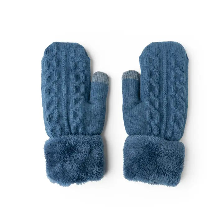 Ladies Cozy Cable Knit Blue Mittens
