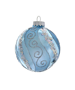 Glass Blue/Silver Ornament with Glittered Accents