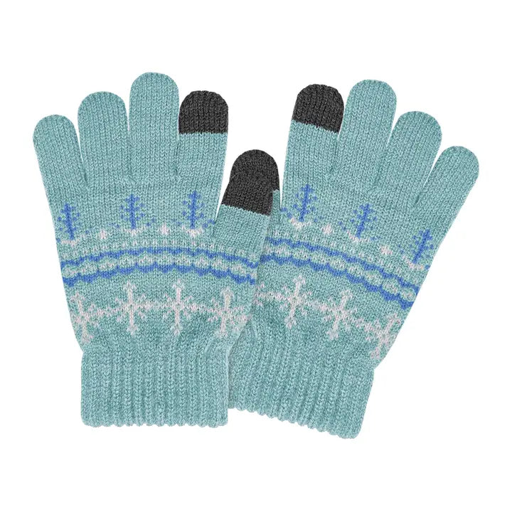 Girls Blue Snowflake Touchscreen Stretch Gloves