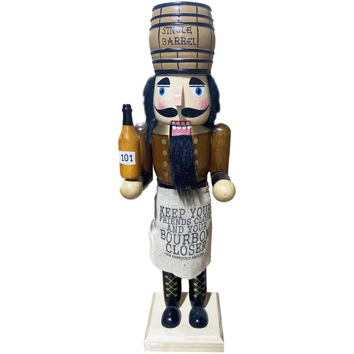 Wooden Bourbon Barrel Nutcracker - Keep Your Friends Close & Your Bourbon Closer