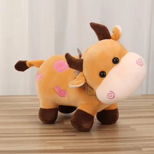 Plush Brown Cow with Blue Plaid Bandana
