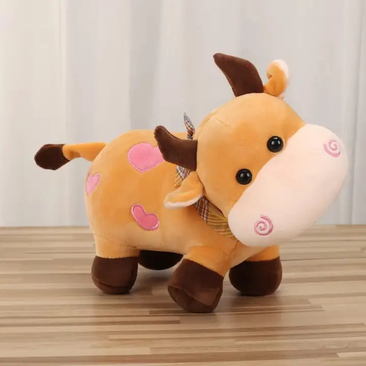 Plush Brown Cow with Blue Plaid Bandana