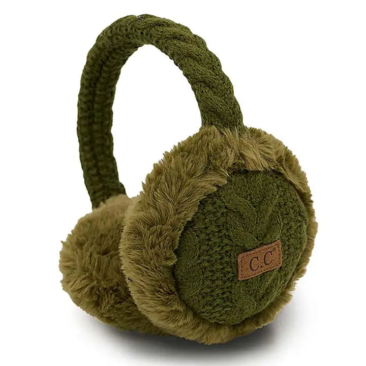 Ladies Cable Knit Faux Fur Camel Ear Muffs