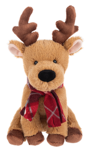 Plush Brown Winter Reindeer Wearing Red Plaid Scarf