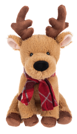 Plush Brown Winter Reindeer Wearing Red Plaid Scarf