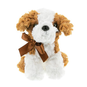 Plush Super Soft Brown/White Puppy with Brown Bow