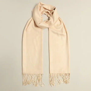 Ladies Cream Pashmina Shawl Scarf Wrap with Fringes