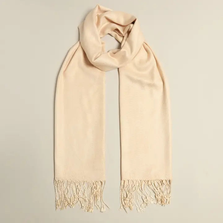 Ladies Cream Pashmina Shawl Scarf Wrap with Fringes