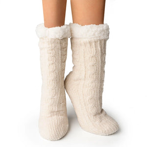 Cream Soft Chenille Ladies Slipper Socks