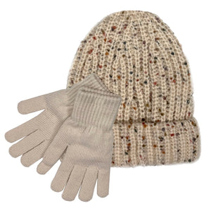 Ladies Brown Confetti Cuff Winter Hats with Stretch Gloves