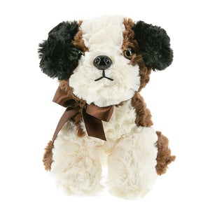 Plush Super Soft Dark Brown/White Puppy with Brown Bow