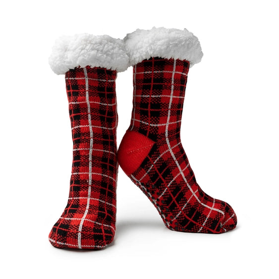 Mistletoes Plaid Red/Black Ladies Slipper Socks