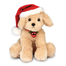 Load image into Gallery viewer, Plush Animated &amp; Musical Brown Puppy Wearing Red Santa Hat &amp; Red Collar with Jingle Bell
