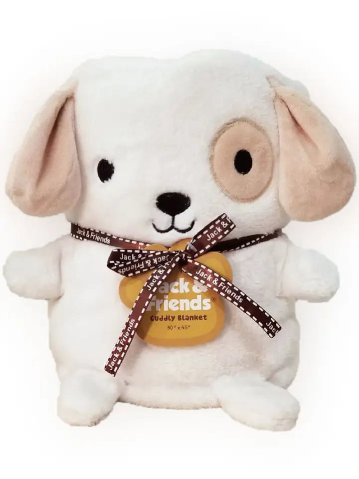 Plush White/Brown Dog Cuddly Blanket