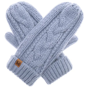 Ladies Cable Knit Fleece Lined Dusty Blue Mittens