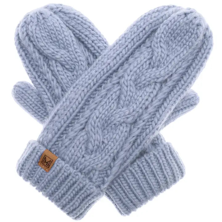 Ladies Cable Knit Fleece Lined Dusty Blue Mittens
