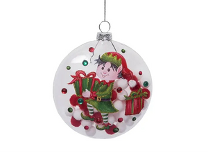Glass Elf Ornament with Presents