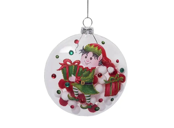 Glass Elf Ornament with Presents