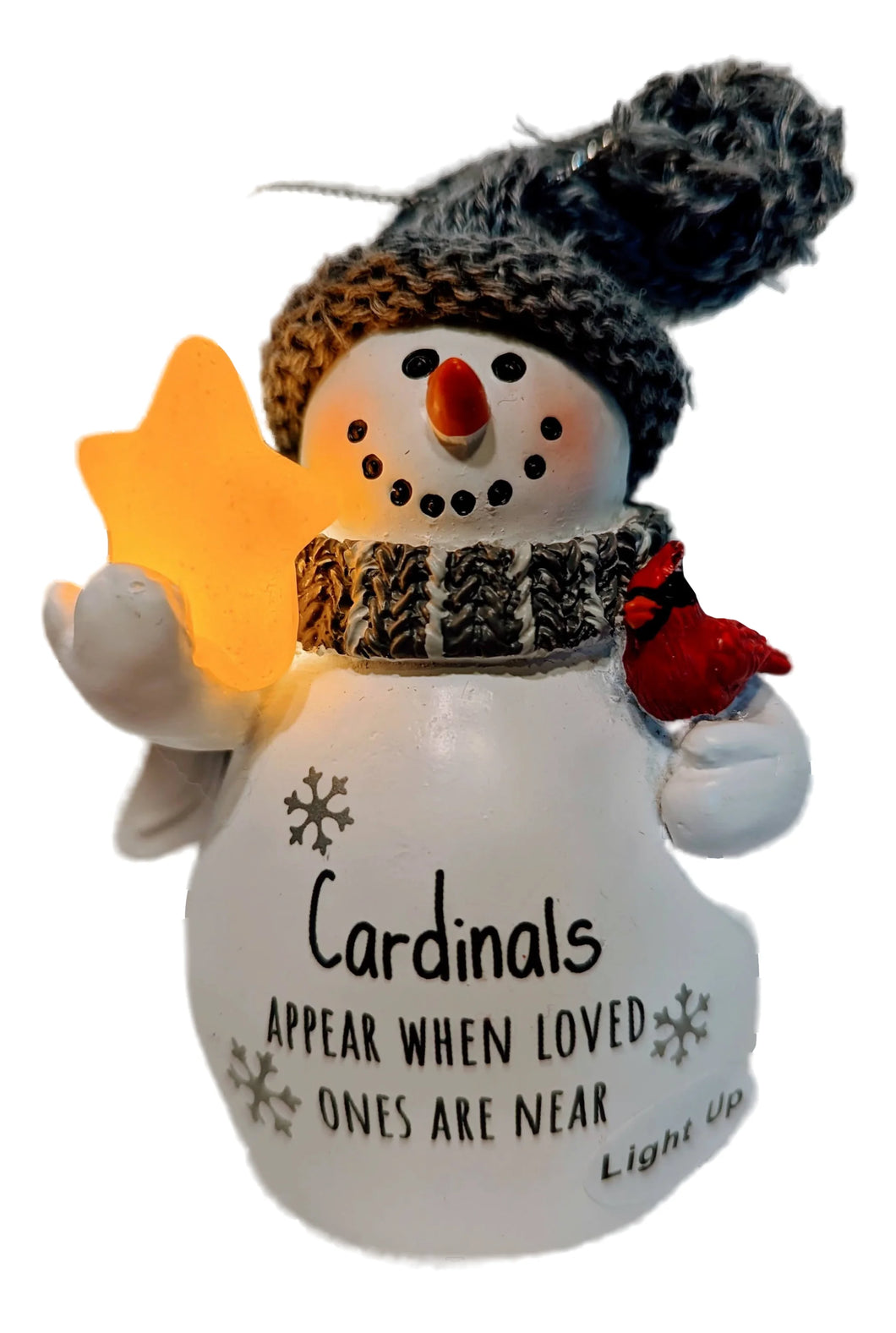 Snowman Angel Ornament Holding Light Up Star - Cardinals Appear When Loved Ones are Near