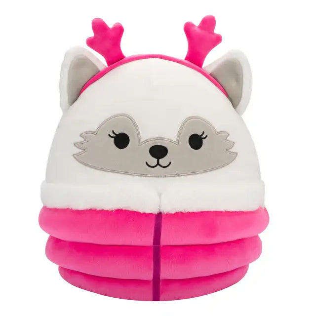 Plush Christmas White Fox Wearing Pink Puffer Jacket