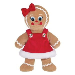 Plush Gingerbread Girl Wearing Red Dress & Red Bow