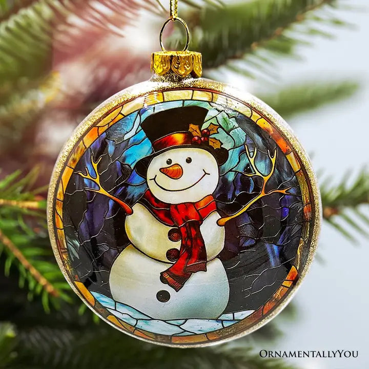 Festive Snowman Stained Glass  Ornament