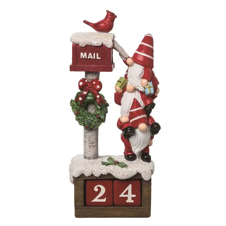 Christmas Gnome Figurine With Mailbox& Countdown To Christmas Day