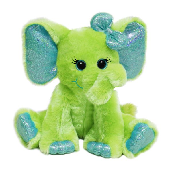 Plush Green Ella The Elephant with a Blue  Bow