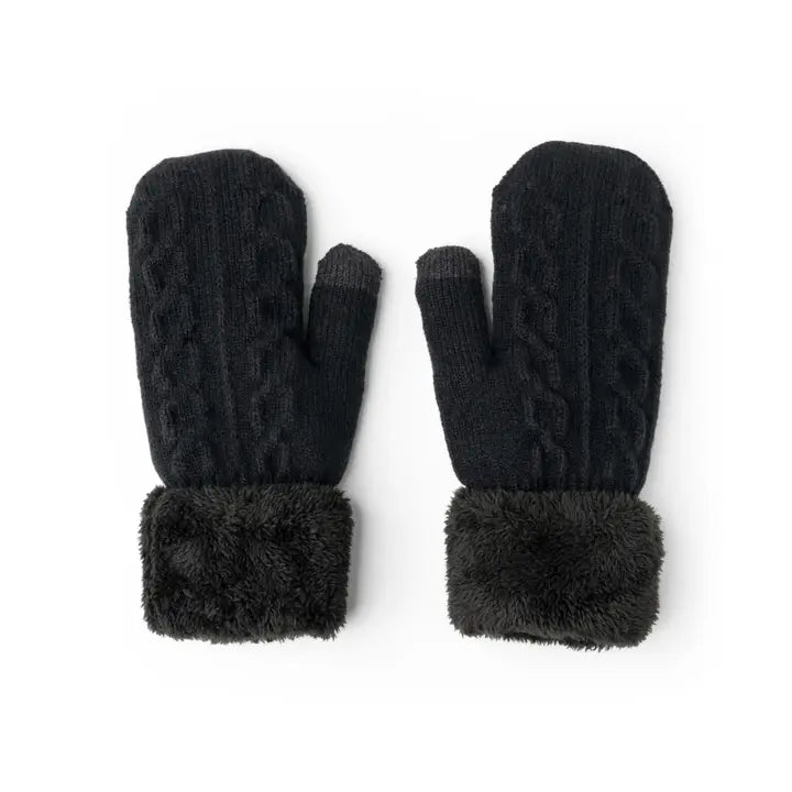 Ladies Cozy Cable Knit Grey Mittens