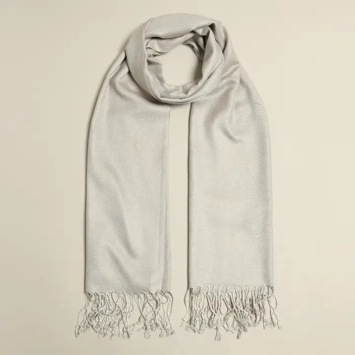 Ladies Grey Pashmina Shawl Scarf Wrap with Fringes