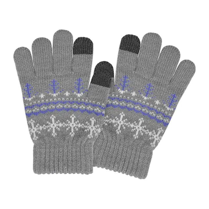 Girls Grey Snowflake Touchscreen Stretch Gloves